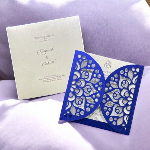 KL8010-2 Laser Cut Paper Wedding Card with 2 Card Inserts & 1 Envelope-Kalash Cards