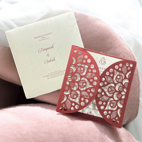 KL8010-1 Laser Cut Paper Wedding Card with 2 Card Inserts & 1 Envelope-Kalash Cards