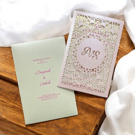 KL8008-4 Laser Cut Paper Wedding Card with 2 Card Inserts & 1 Envelope-Kalash Cards