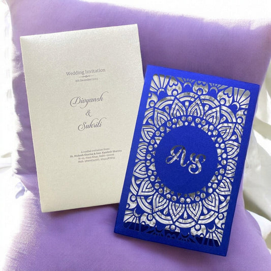 KL8008-2 Laser Cut Paper Wedding Card with 2 Card Inserts & 1 Envelope-Kalash Cards