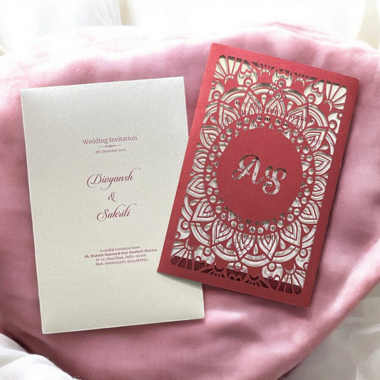 KL8008-1 Laser Cut Paper Wedding Card with 2 Card Inserts & 1 Envelope-Kalash Cards