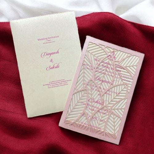 KL8007-4 Laser Cut Paper Wedding Card with 2 Card Inserts & 1 Envelope-Kalash Cards