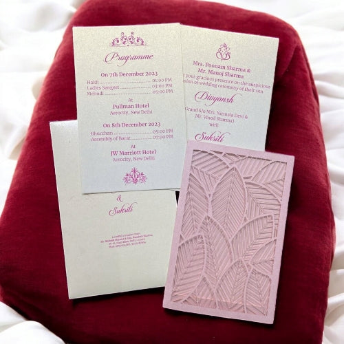 KL8007-4 Laser Cut Paper Wedding Card with 2 Card Inserts & 1 Envelope-Kalash Cards