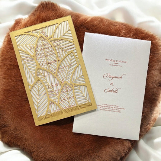 KL8007-3 Laser Cut Paper Wedding Card with 2 Card Inserts & 1 Envelope-Kalash Cards