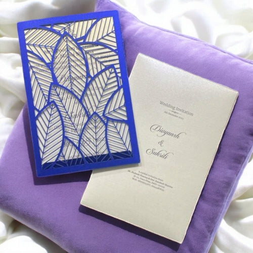 KL8007-2 Laser Cut Paper Wedding Card with 2 Card Inserts & 1 Envelope-Kalash Cards