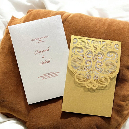 KL8005-3 Laser Cut Paper Wedding Card with 2 Card Inserts & 1 Envelope-Kalash Cards