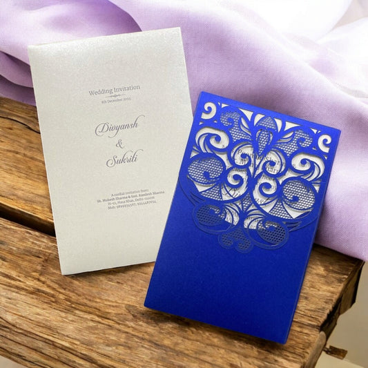 KL8005-2 Laser Cut Paper Wedding Card with 2 Card Inserts & 1 Envelope-Kalash Cards