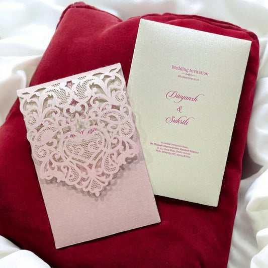 KL8004-4 Laser Cut Paper Wedding Card with 2 Card Inserts & 1 Envelope-Kalash Cards