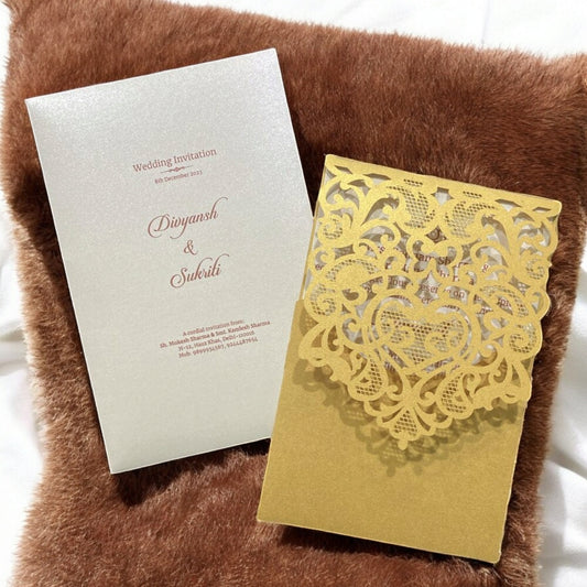 KL8004-3 Laser Cut Paper Wedding Card with 2 Card Inserts & 1 Envelope-Kalash Cards