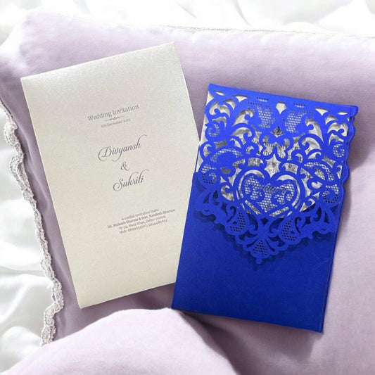 KL8004-2 Laser Cut Paper Wedding Card with 2 Card Inserts & 1 Envelope-Kalash Cards