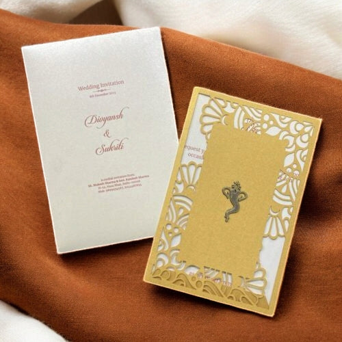 KL8003-3 Laser Cut Paper Wedding Card with 2 Card Inserts & 1 Envelope-Kalash Cards