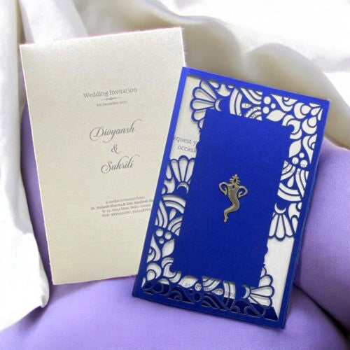 KL8003-2 Laser Cut Paper Wedding Card with 2 Card Inserts & 1 Envelope-Kalash Cards