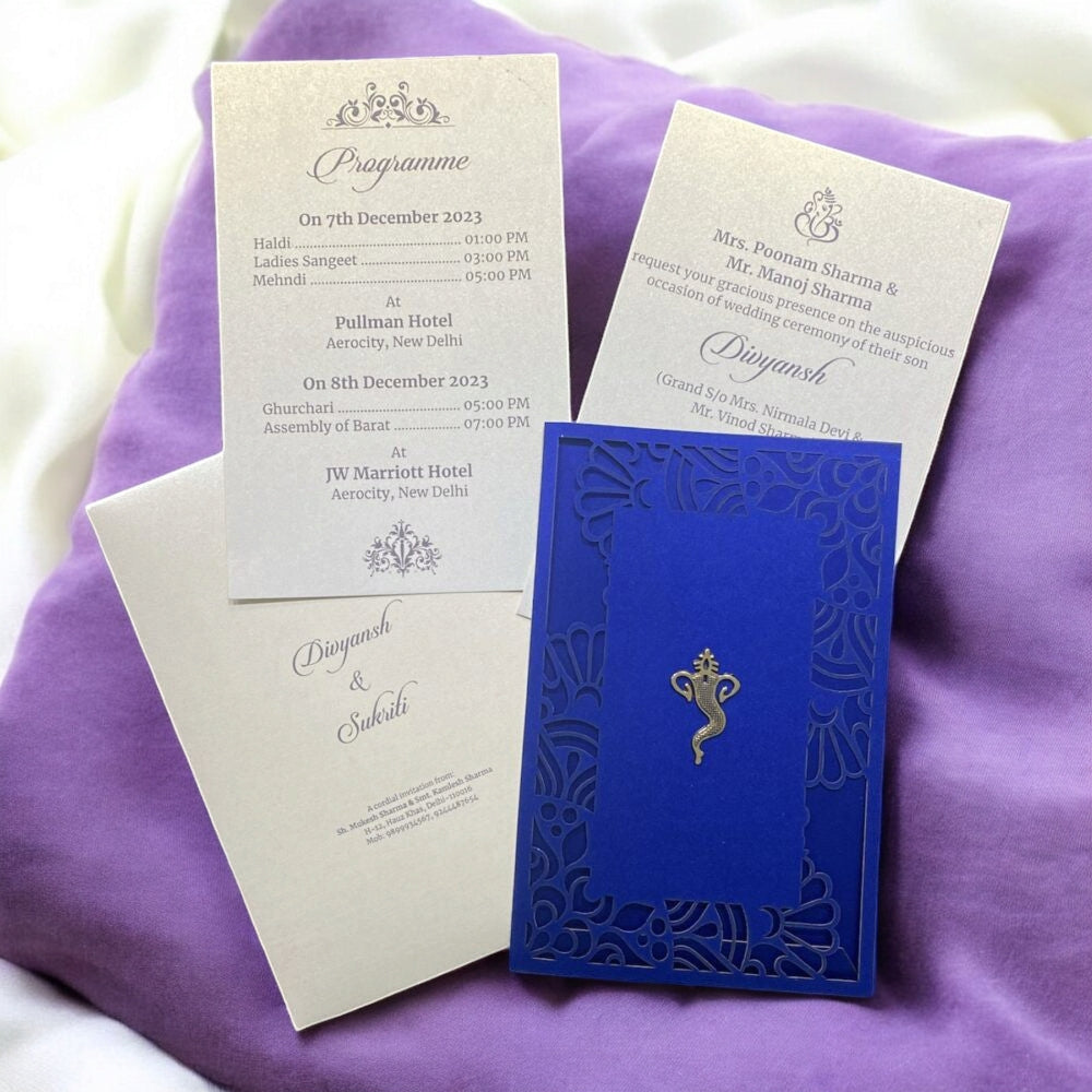 KL8003-2 Laser Cut Paper Wedding Card with 2 Card Inserts & 1 Envelope-Kalash Cards