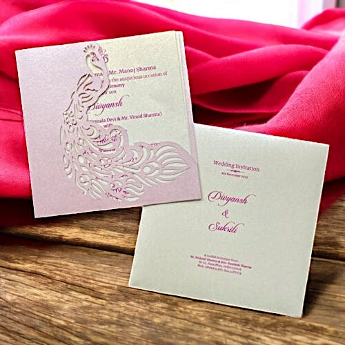 KL8001-4 Laser Cut Paper Wedding Card with 2 Card Inserts & 1 Envelope-Kalash Cards