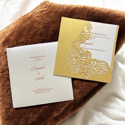 KL8001-3 Laser Cut Paper Wedding Card with 2 Card Inserts & 1 Envelope-Kalash Cards