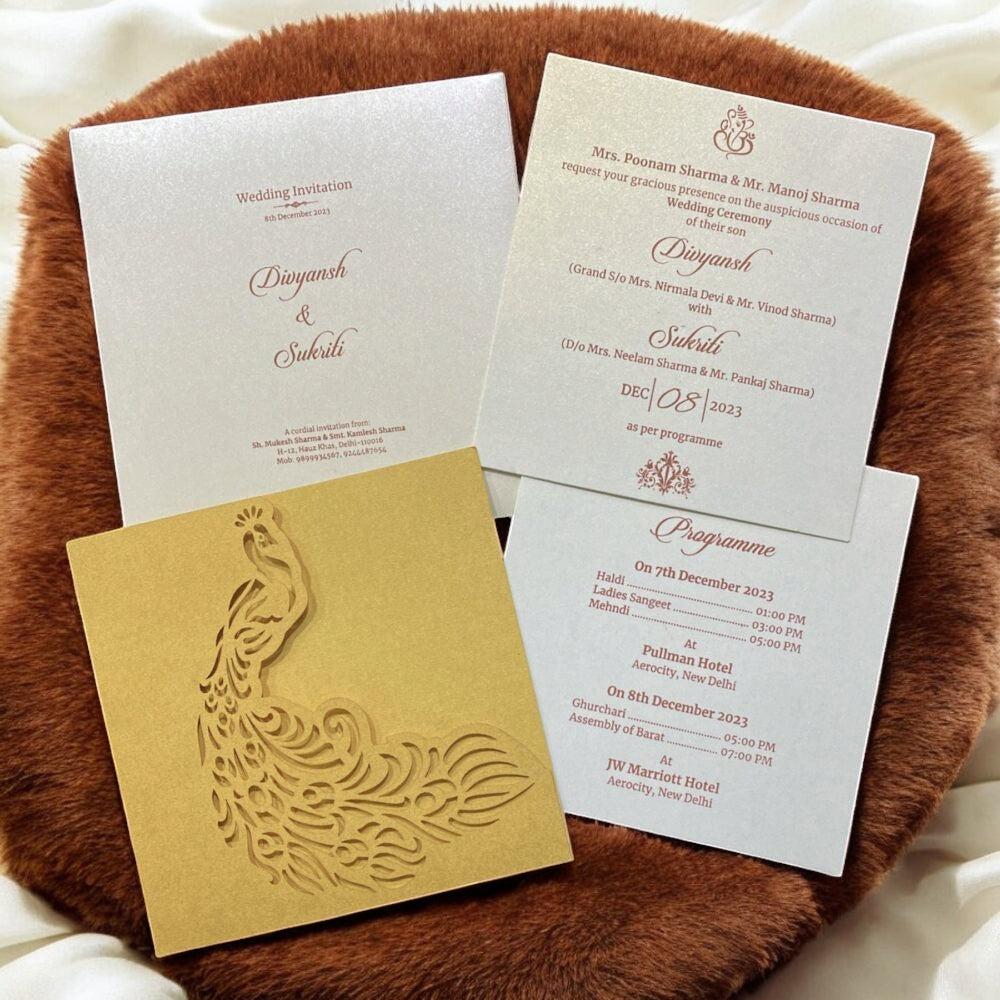 KL8001-3 Laser Cut Paper Wedding Card with 2 Card Inserts & 1 Envelope-Kalash Cards