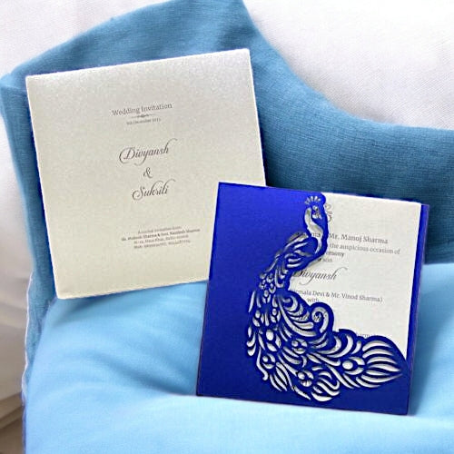 KL8001-2 Laser Cut Paper Wedding Card with 2 Card Inserts & 1 Envelope-Kalash Cards