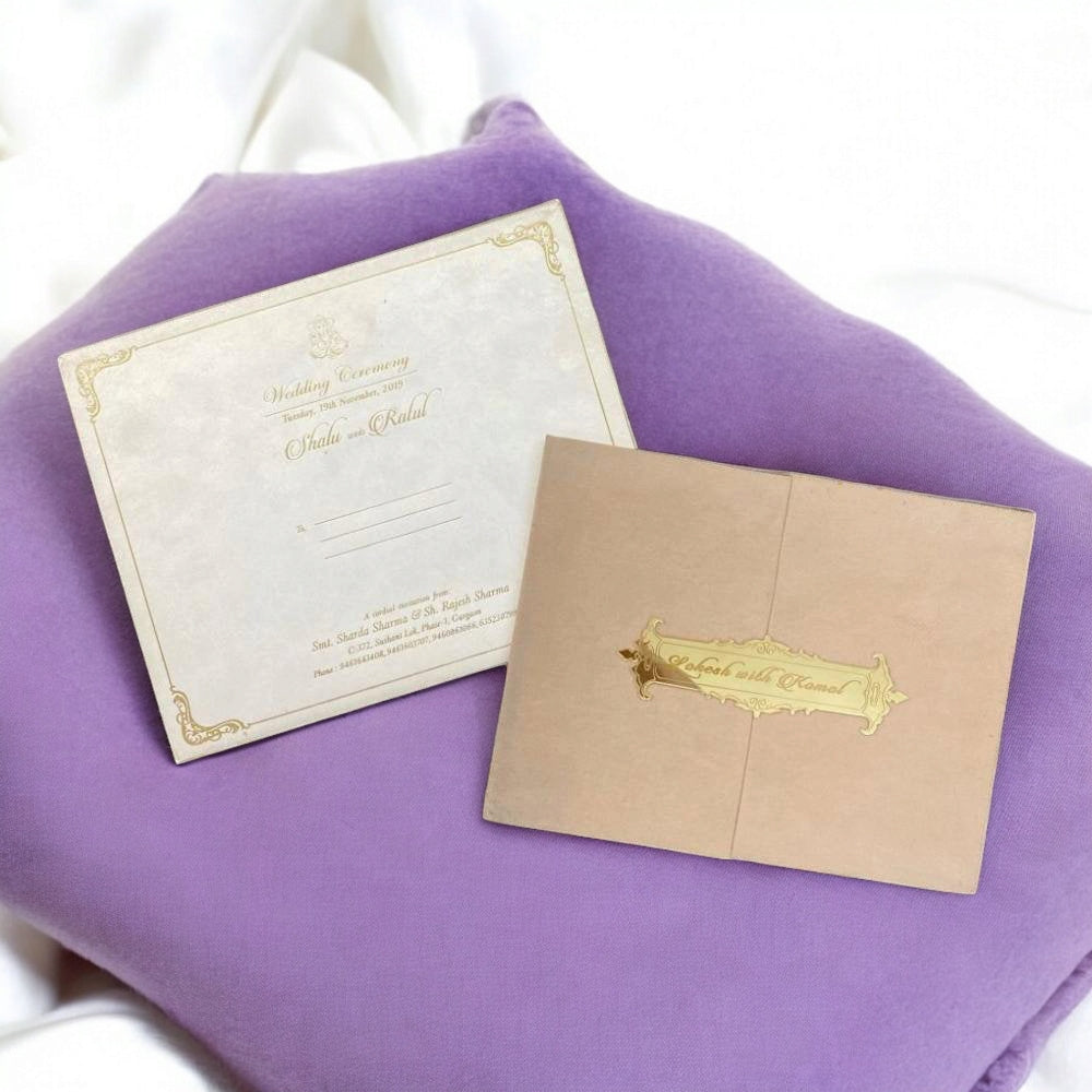 KL9012 Door Style Velvet Fabric Thick Luxury Wedding Card with 2 Card Inserts, 1 Envelope and Acrylic Mirror with Couple Names-Kalash Cards