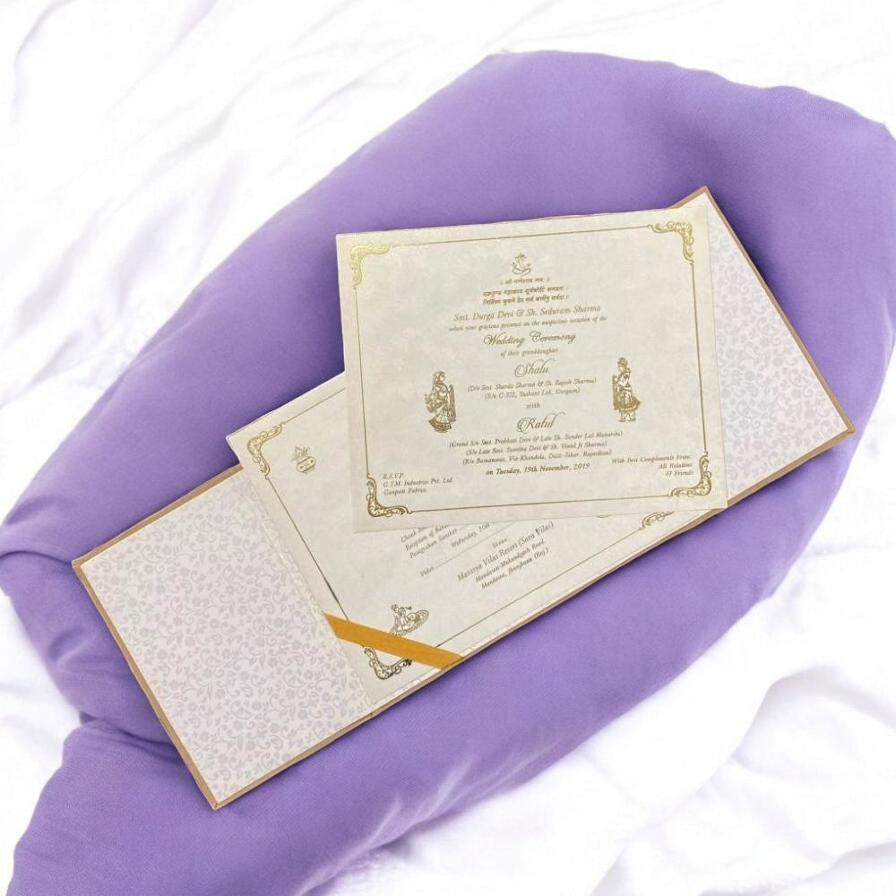 KL9012 Door Style Velvet Fabric Thick Luxury Wedding Card with 2 Card Inserts, 1 Envelope and Acrylic Mirror with Couple Names-Kalash Cards