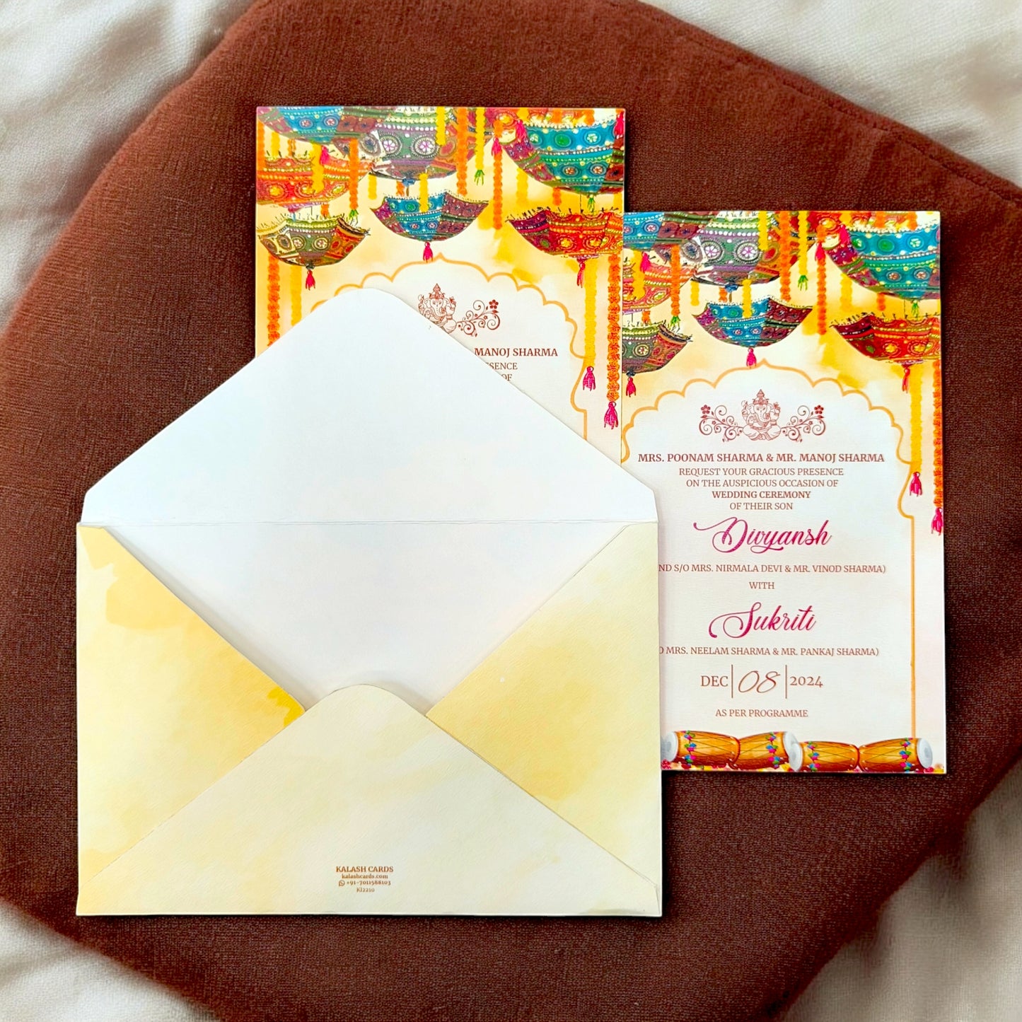 KL2210 Colorful Umbrella Design Luxury Wedding Invitation Card with 2 Printed Cards & Matching Envelope