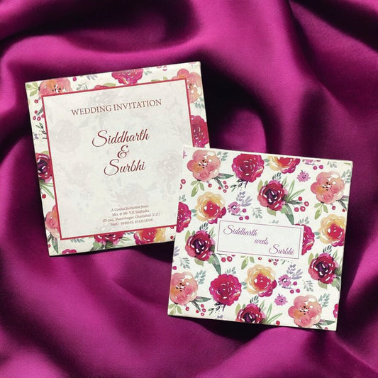 KL2064S1 Floral Design Premium Paper Wedding Card with 2 Inserts and Envelope-Kalash Cards