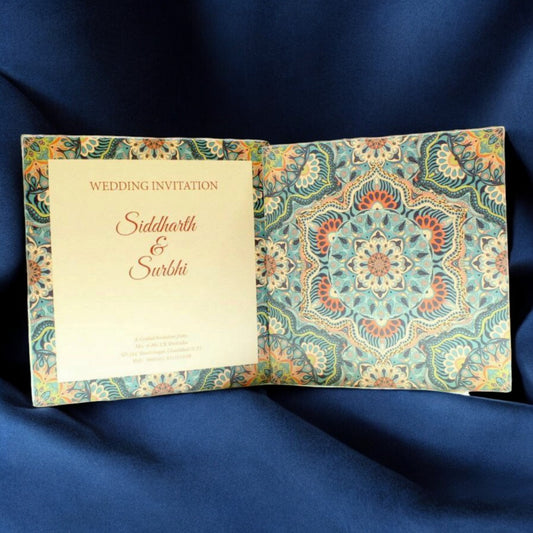 KL2062S1 Traditional Mandala Design Premium Paper Wedding Card with 2 Inserts and Envelope-Kalash Cards