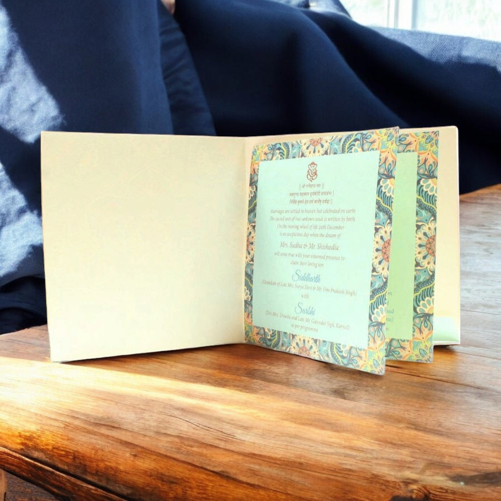 KL2062S1 Traditional Mandala Design Premium Paper Wedding Card with 2 Inserts and Envelope-Kalash Cards