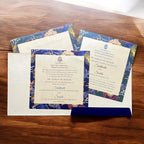KL2061S1 Royal Blue Floral Design Premium Paper Wedding Card with 2 Inserts and Envelope-Kalash Cards
