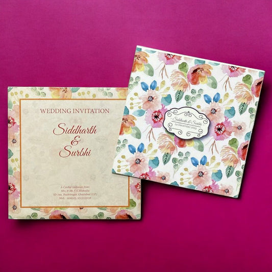 KL2060S1 Floral Design Premium Paper Wedding Card with 2 Inserts and Envelope-Kalash Cards