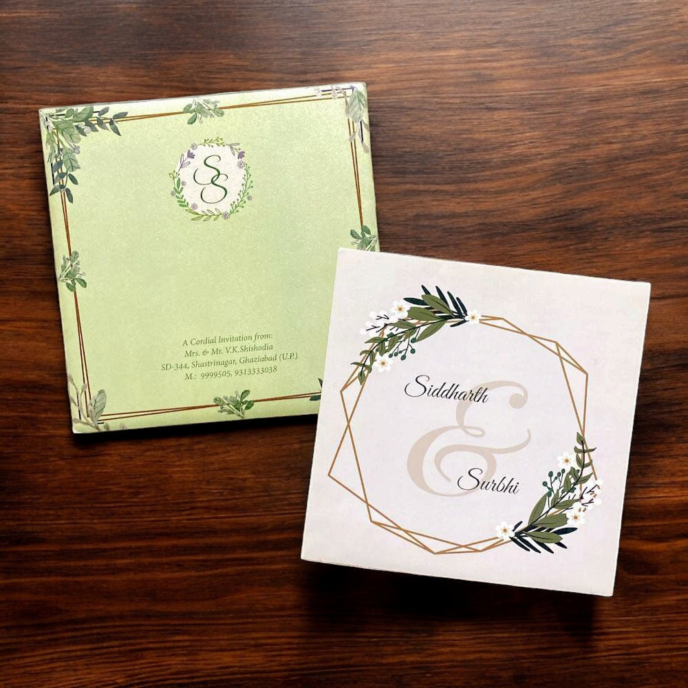 KL2052S1 Floral Frame Design Premium Paper Wedding Card with 2 Inserts and Envelope-Kalash Cards