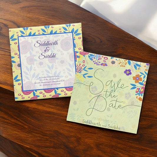 KL2045S1 Save The Date Floral Design Premium Paper Wedding Card with 2 Inserts and Envelope-Kalash Cards