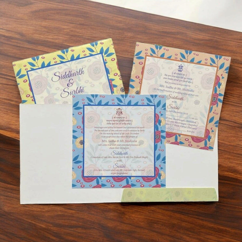 KL2045S1 Save The Date Floral Design Premium Paper Wedding Card with 2 Inserts and Envelope-Kalash Cards