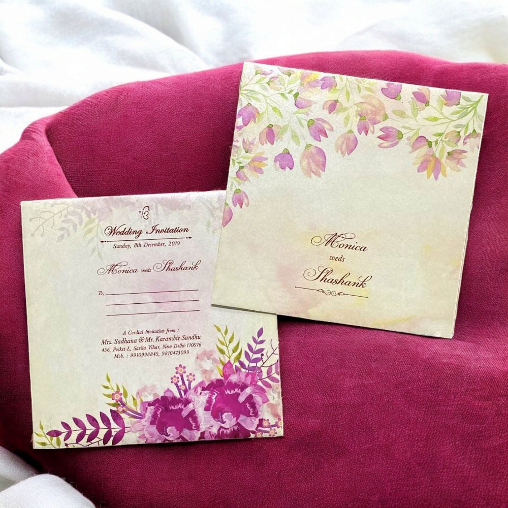 KL2039S1 Floral Design Premium Paper Wedding Card with 2 Inserts and Envelope-Kalash Cards