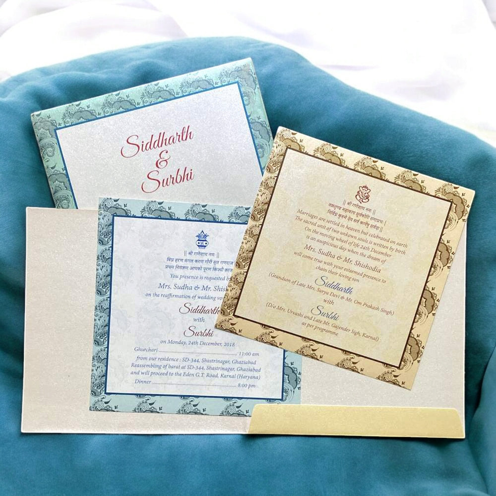 KL2030S1 Peacock Design Premium Paper Wedding Card with 2 Inserts and Envelope-Kalash Cards