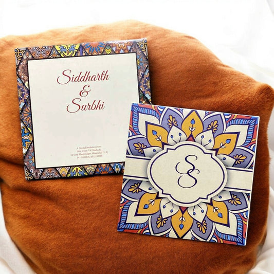 KL2029S1 Floral Mandala Design Premium Paper Wedding Card with 2 Inserts and Envelope-Kalash Cards