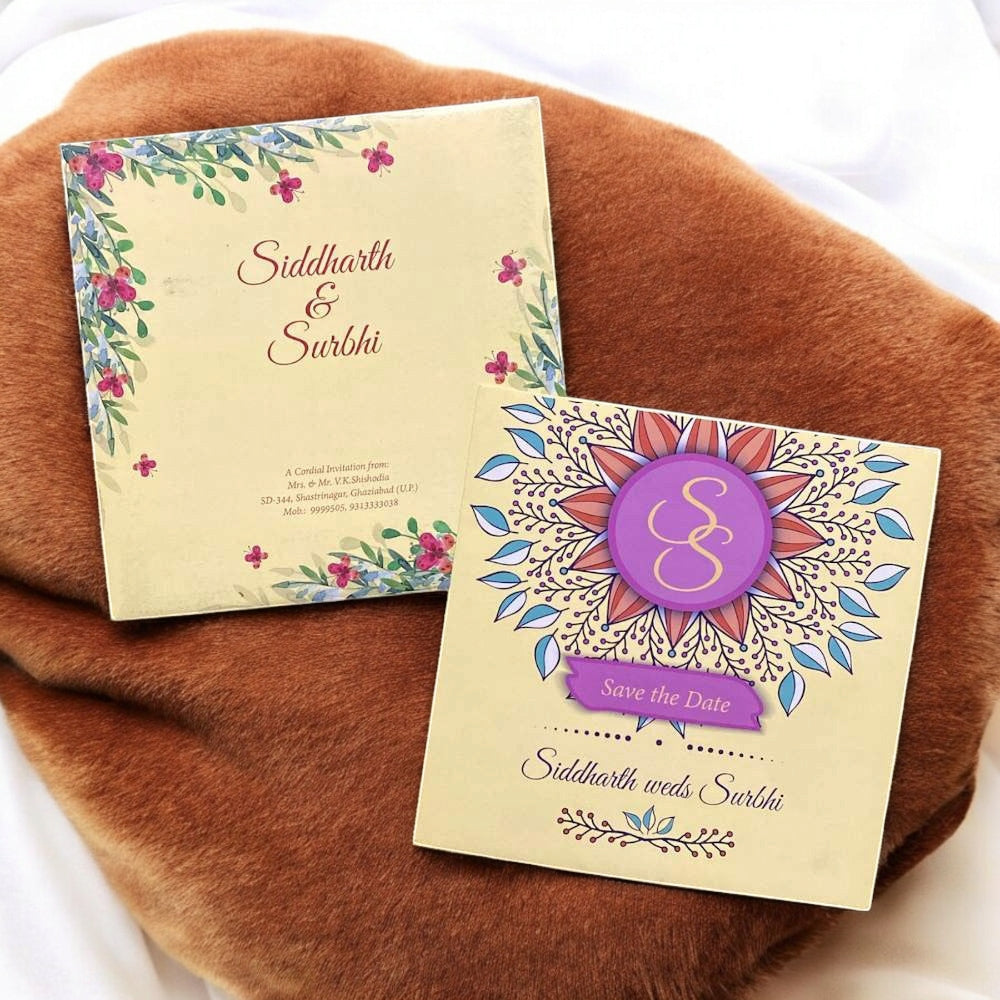 KL2027S1 Floral Frame Design Paper Wedding Card with 2 Inserts and Envelope-Kalash Cards