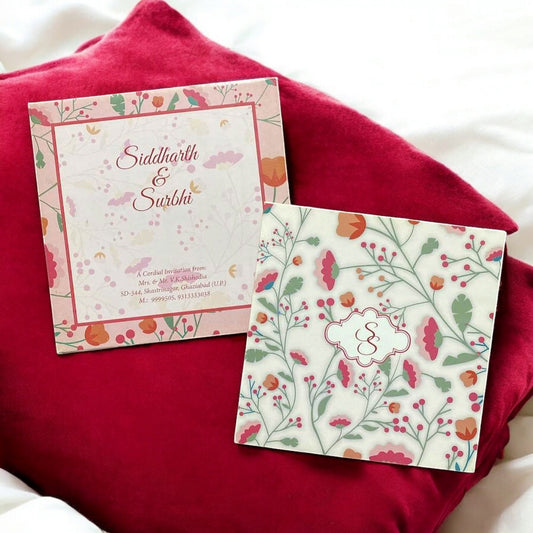 KL2025S1 Floral Design Premium Paper Wedding Card with 2 Inserts and Envelope-Kalash Cards