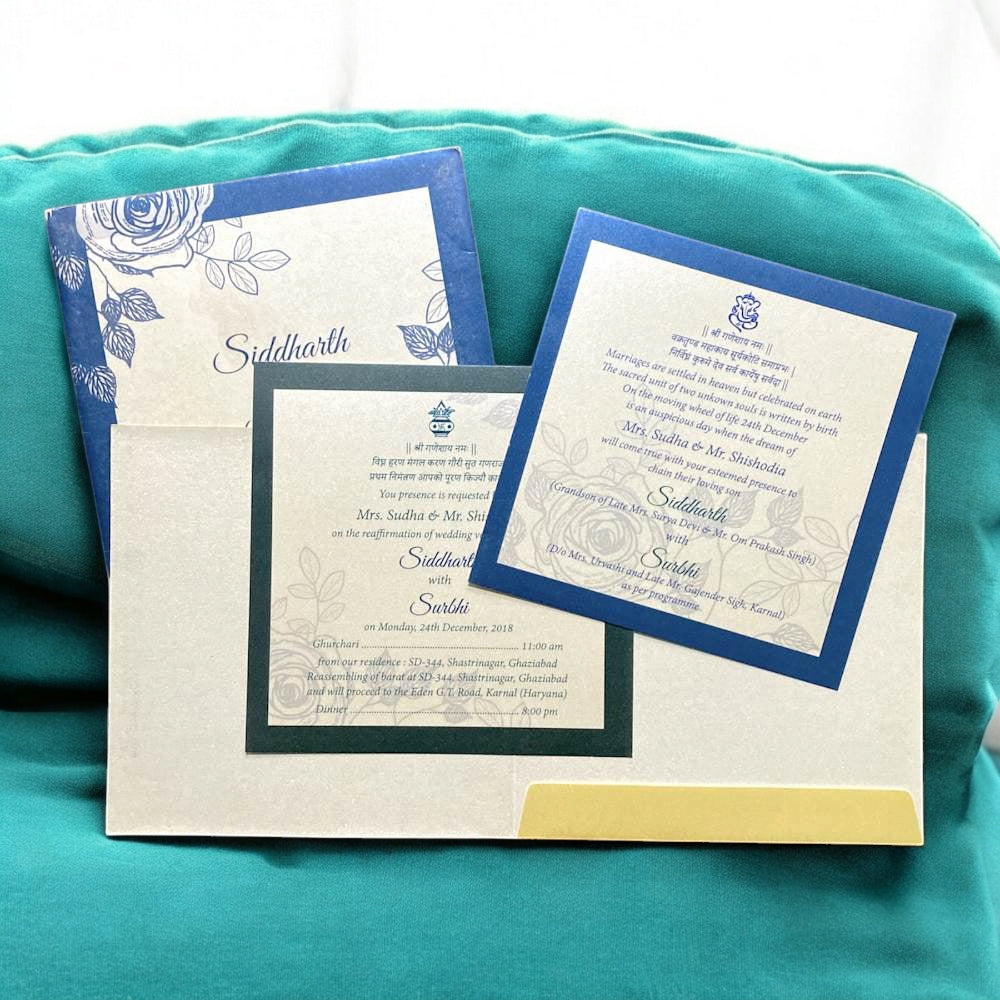 KL2024S1 Minimal Floral Design Premium Paper Wedding Card with 2 Inserts and Envelope-Kalash Cards