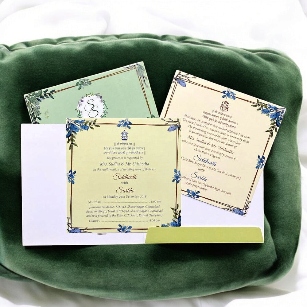 KL2022S1 Floral Frame Design Premium Paper Wedding Card with 2 Inserts and Envelope l-Kalash Cards