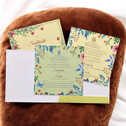 KL2018S1 Floral Design Premium Paper Wedding Card with 2 Inserts and Envelope-Kalash Cards