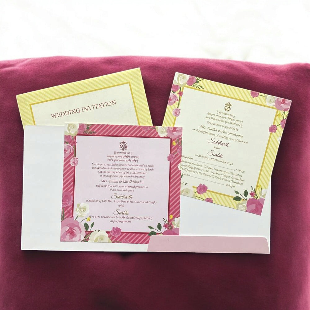 KL2017S1 Floral Heart Design Premium Paper Wedding Card with 2 Inserts and Envelope-Kalash Cards