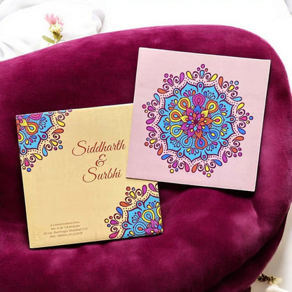 KL2016S1 Traditional Mandala Design Paper Wedding Card with 2 Inserts and Envelope-Kalash Cards