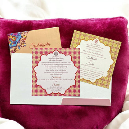 KL2016S1 Traditional Mandala Design Paper Wedding Card with 2 Inserts and Envelope-Kalash Cards