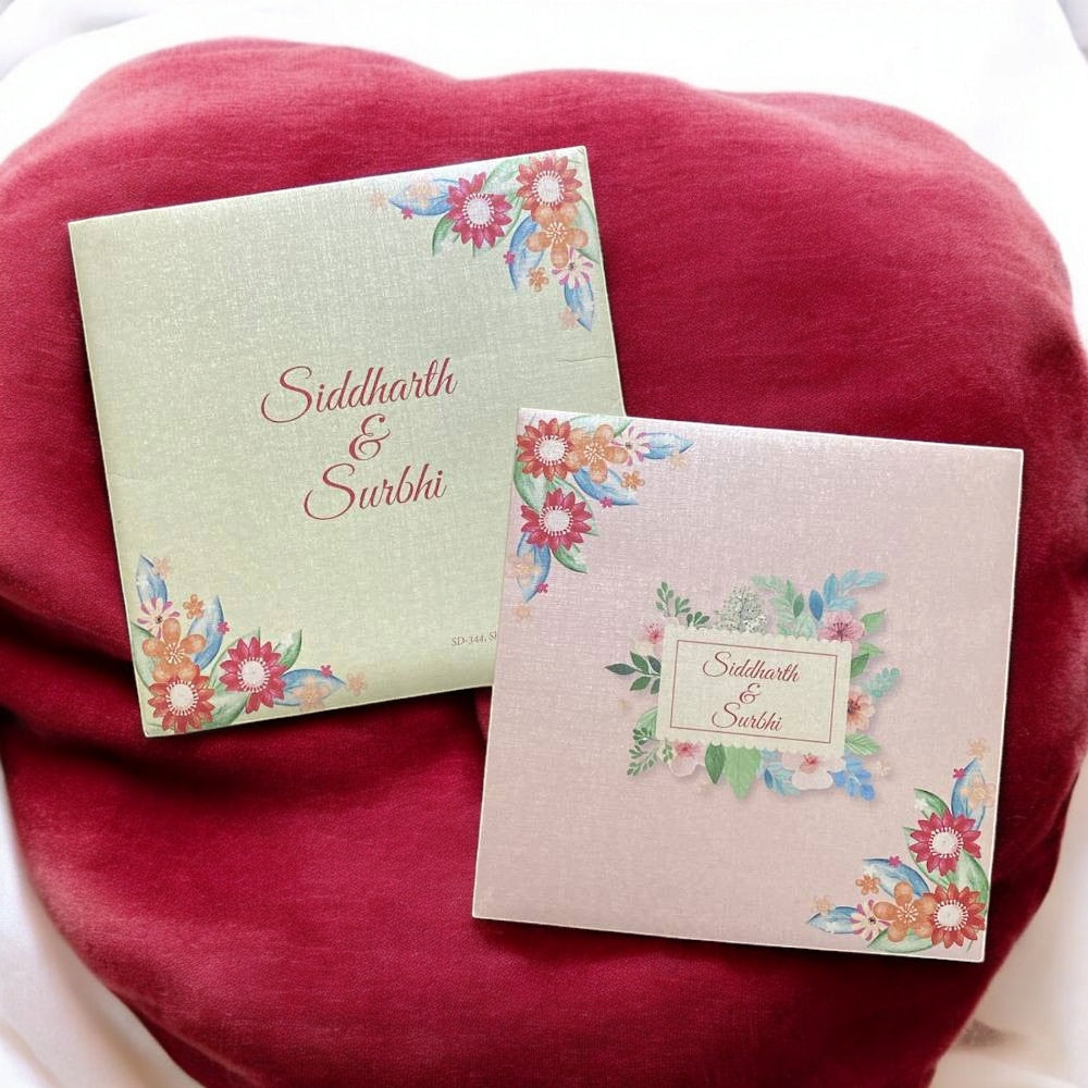 KL2011S1 Floral Design Paper Wedding Card with 2 Inserts and Envelope-Kalash Cards