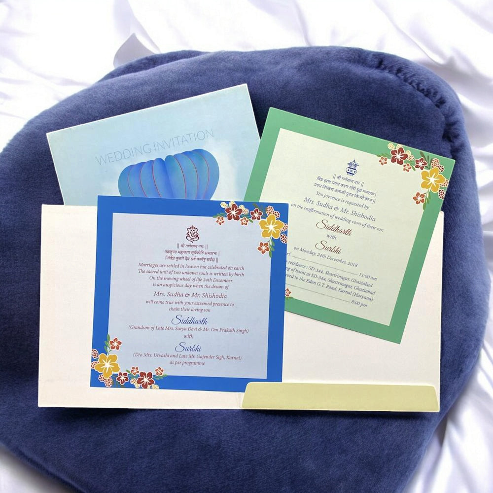 KL2008S1 Couple Design Premium Paper Wedding Card with 2 Inserts and Envelope-Kalash Cards