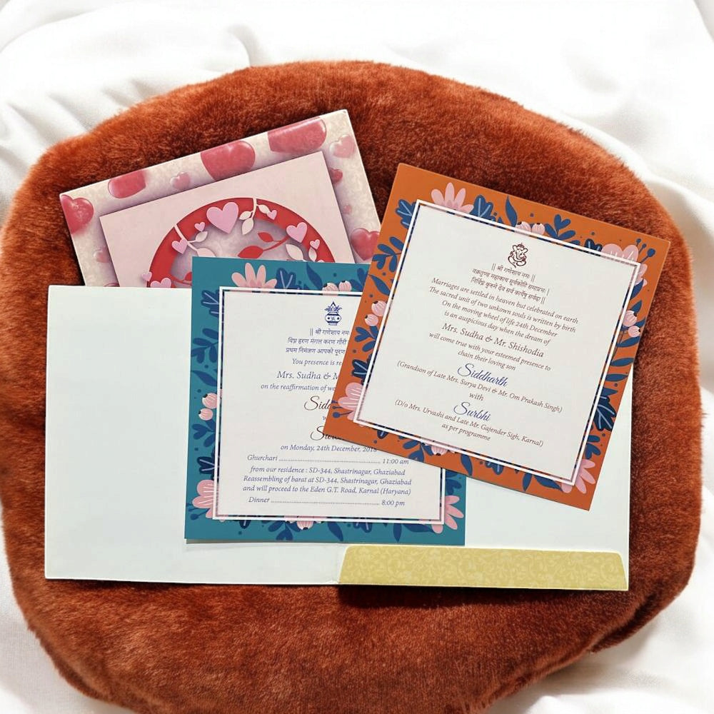 KL2007S1 Bird Floral Frame Design Premium Paper Wedding Card with 2 Inserts and Envelope-Kalash Cards