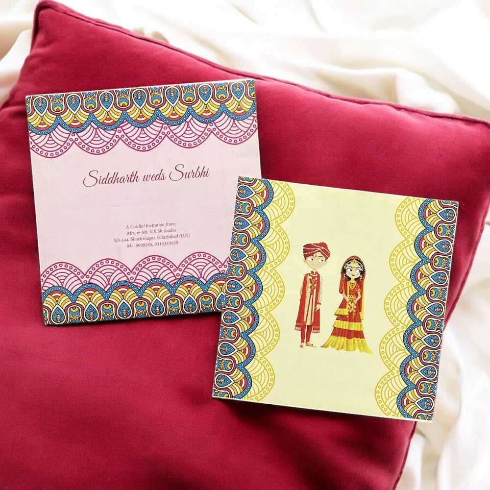 KL2006S1 Couple Design Paper Wedding Card with 2 Inserts and Envelope-Kalash Cards