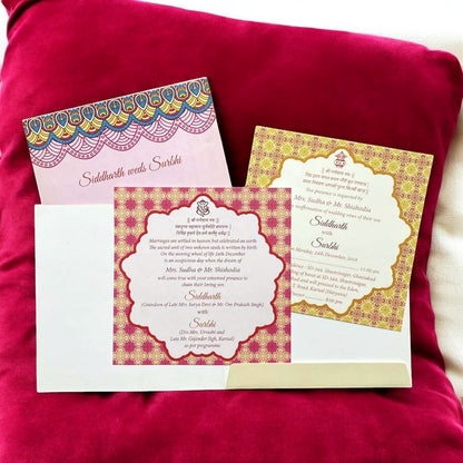 KL2006S1 Couple Design Paper Wedding Card with 2 Inserts and Envelope-Kalash Cards