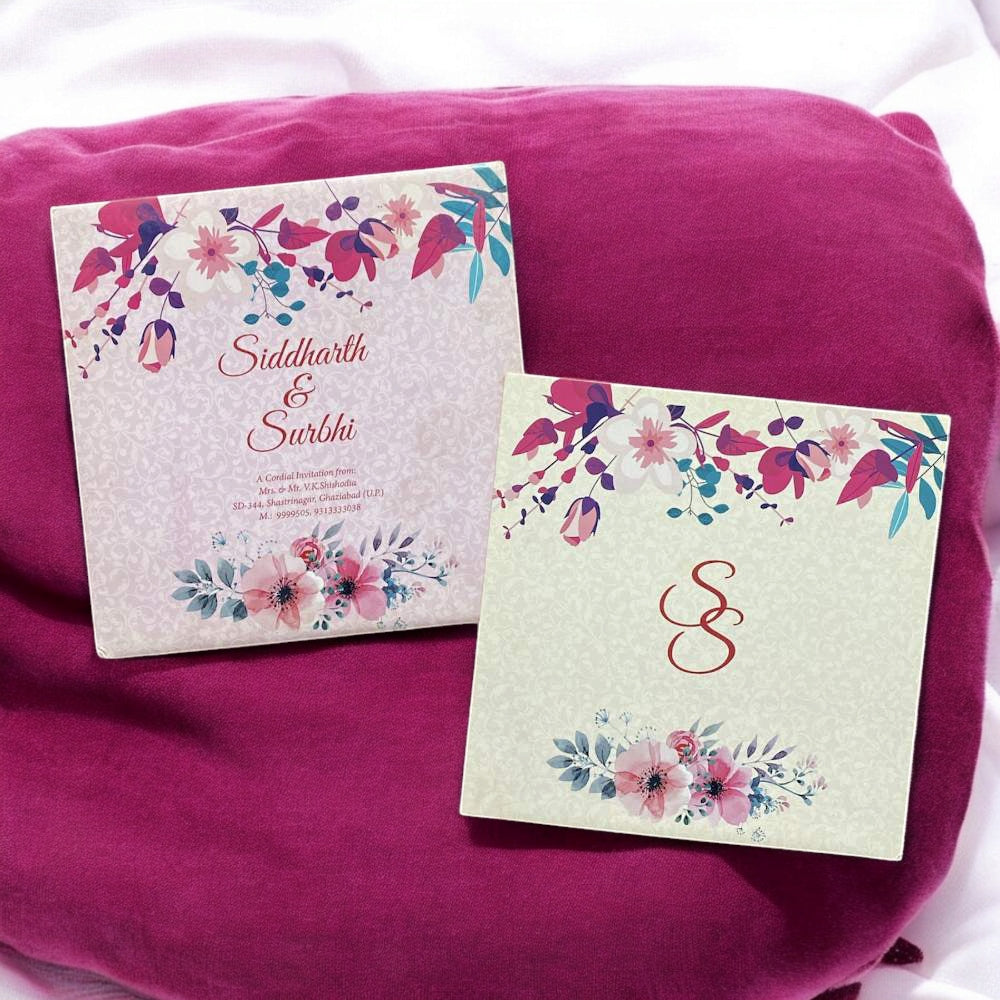 KL2004S1 Minimal Floral Design Premium Paper Wedding Card with 2 Inserts and Envelope-Kalash Cards