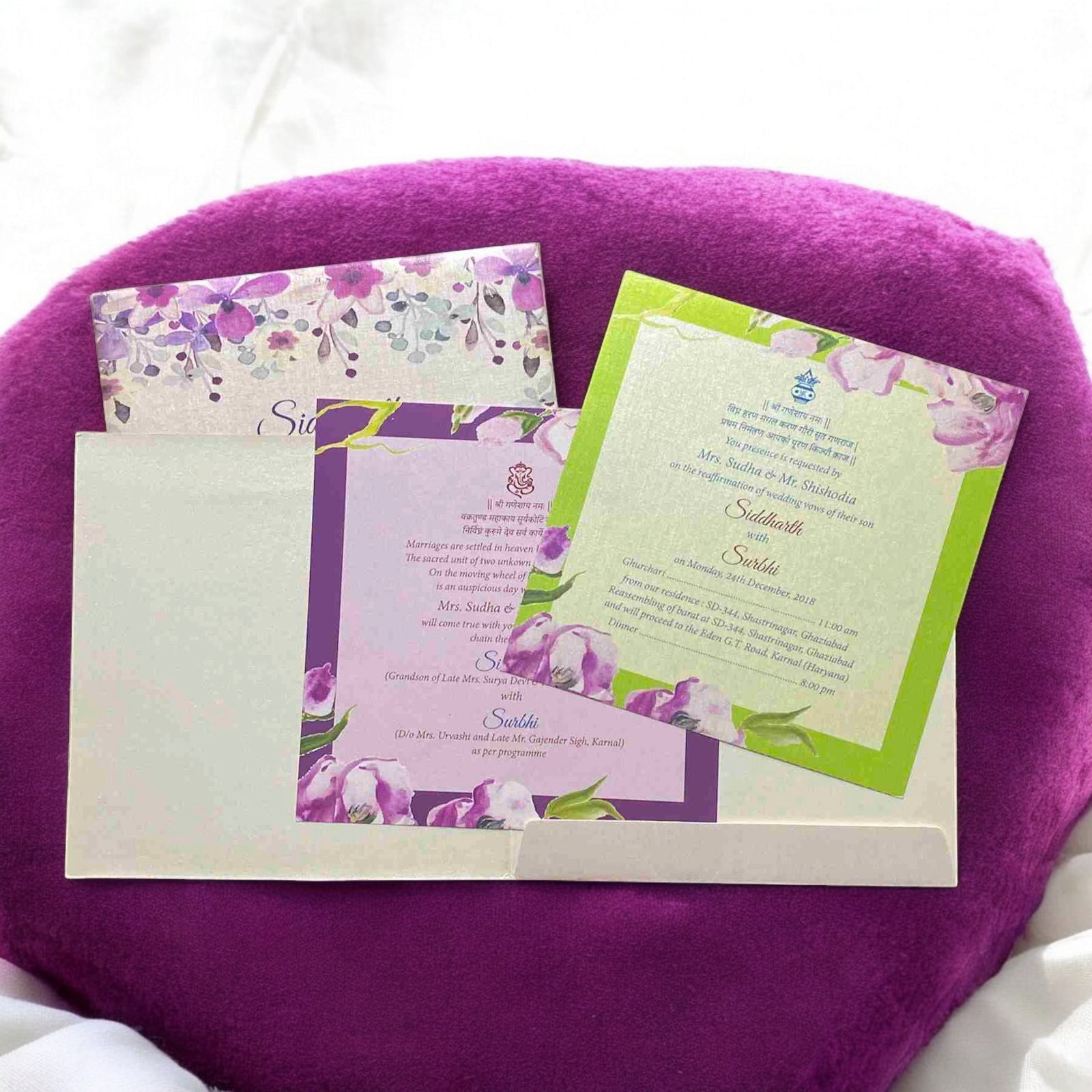 KL2003S1 Floral Design Premium Paper Wedding Card with 2 Inserts and Envelope-Kalash Cards